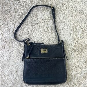 Dooney & Bourke black pebbles leather bag with brass accents 8”x 8.5”x2” EUC